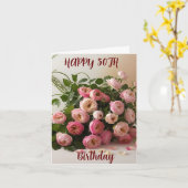 ウォーターカラーピンクローゼス春ブーケ50th カード (黄色い花)