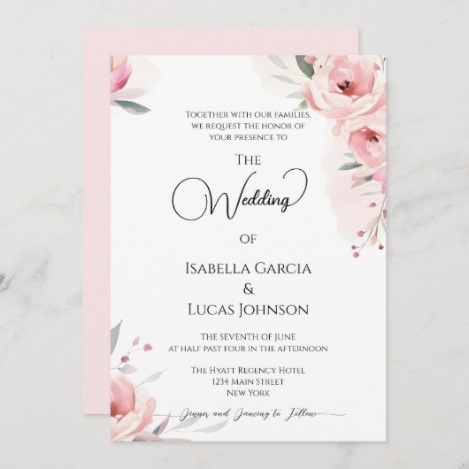 ウォーターカラーピンクローゼス結婚式招待状 セーブザデート (正面/裏面)