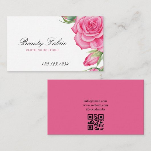 ウォーターカラーピンクローゼズアパレルファッションブティック 名刺 (正面/裏面)
