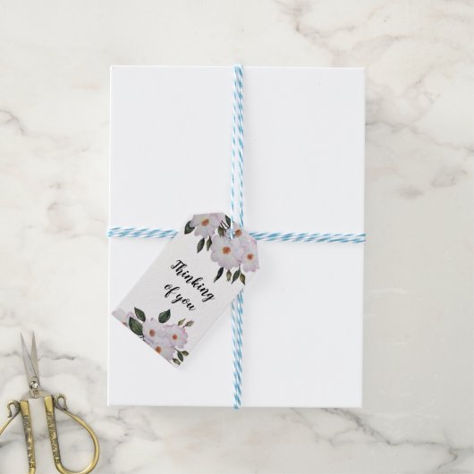 ウォーターカラーピンクローゼズバレリーナフローラアート ギフトタグ (より糸付き)