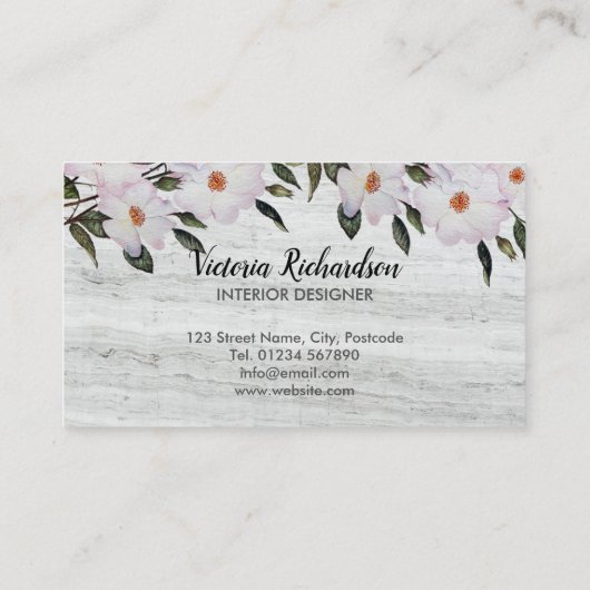 ウォーターカラーピンクローゼズバレリーナフローラアート 名刺 (裏面)