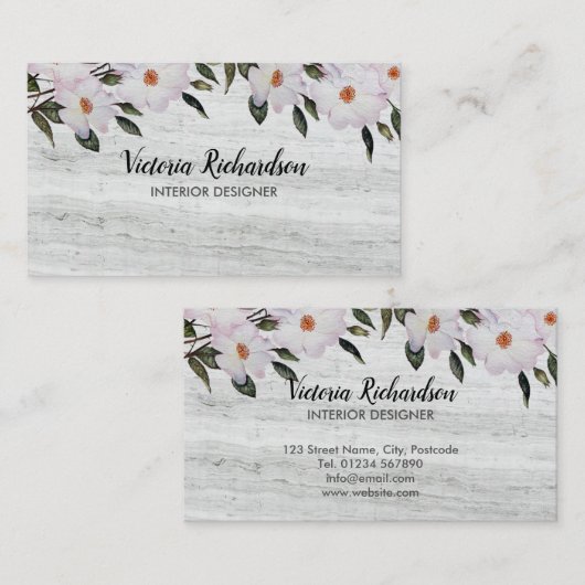 ウォーターカラーピンクローゼズバレリーナフローラアート 名刺 (正面/裏面)