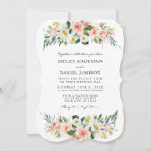 ウォーターカラーピンク赤面フローラエレガントネオミント 招待状 (正面)