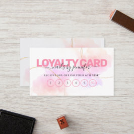 ウォーターカラーピンク金ゴールドシック爪、 ネイル美しいサロン ロイヤリティカード