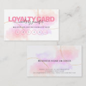 ウォーターカラーピンク金ゴールドシック爪、 ネイル美しいサロン ロイヤリティカード (正面/裏面)