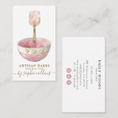 ウォーターカラーピンク金ゴールドベーカーベーカリーパティシシェフ 名刺 (正面/裏面)