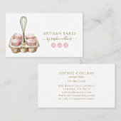 ウォーターカラーピンク金ゴールドベーカーベーカリーパティシシェフ 名刺 (正面/裏面)