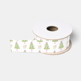 ウォーターカラーピンク麻雀クリスマスツリー グログランリボン