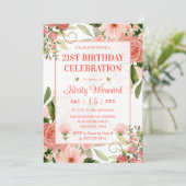 ウォーターカラーピンク&レッドローズ誕生日 招待状 (スタンド正面)