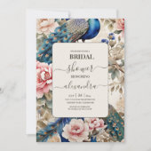 ウォーターカラーピーコックチノワセリーブライダルシャワー 招待状 (正面)