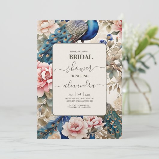 ウォーターカラーピーコックチノワセリーブライダルシャワー 招待状 (スタンド正面)