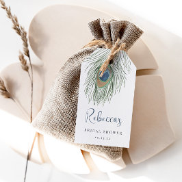 ウォーターカラーピーコックフェザーブライダルシャワーの好意 ギフトタグ