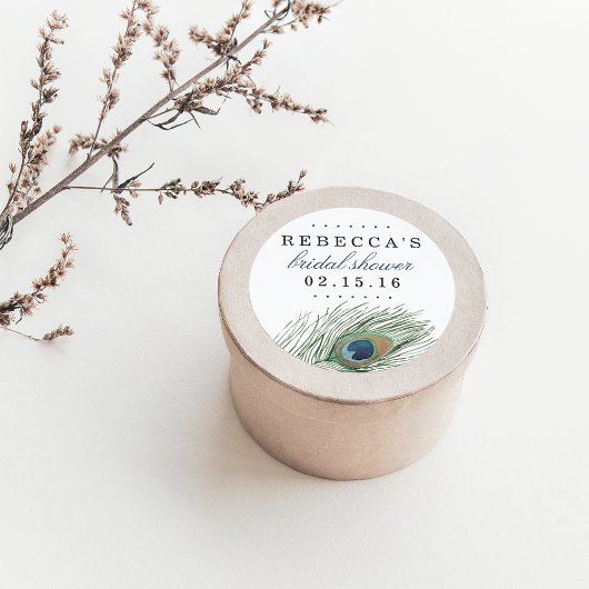 ウォーターカラーピーコックフェザーブライダルシャワー ラウンドシール