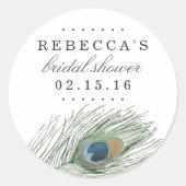 ウォーターカラーピーコックフェザーブライダルシャワー ラウンドシール (正面)