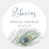 ウォーターカラーピーコックフェザーブライダルシャワー ラウンドシール (正面)