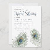 ウォーターカラーピーコックフェザーブライダルシャワー 招待状 (正面)
