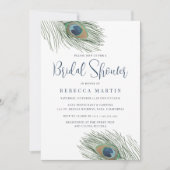 ウォーターカラーピーコックフェザーブライダルシャワー 招待状 (正面)