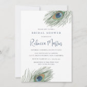 ウォーターカラーピーコックフェザーブライダルシャワー 招待状 (正面)