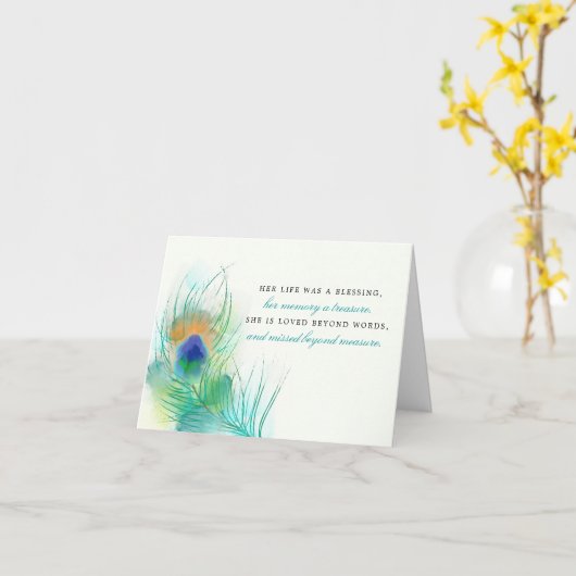 ウォーターカラーピーコックフェザー悔やみや弔慰 カード (黄色い花)