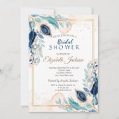 ウォーターカラーピーコックフローラブライダルシャワー 招待状 (正面)