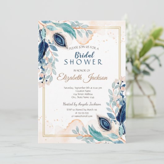 ウォーターカラーピーコックフローラブライダルシャワー 招待状 (スタンド正面)