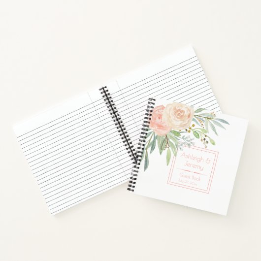 ウォーターカラーピーチアンドグリーンフローラゲストブック | ノートブック (内部)