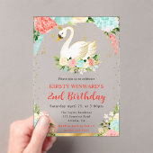 ウォーターカラーピーチアンドミントフラワーズスワン誕生日 アクリル招待状 (インサイチュ (ポータブル))