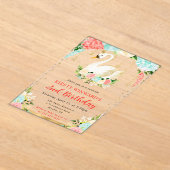 ウォーターカラーピーチアンドミントフラワーズスワン誕生日 アクリル招待状 (レイダウン)