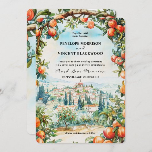 ウォーターカラーピーチシティ結婚ズ 招待状 (正面/裏面)