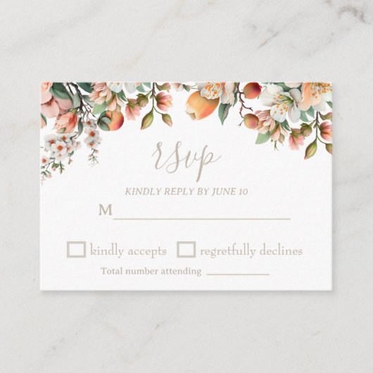 ウォーターカラーピーチセージグリーンフローラRSVP エンクロージャーカード (正面)