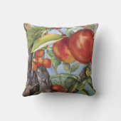 ウォーターカラーピーチツリーオーチャードフルーツハーベスト クッション (裏面)