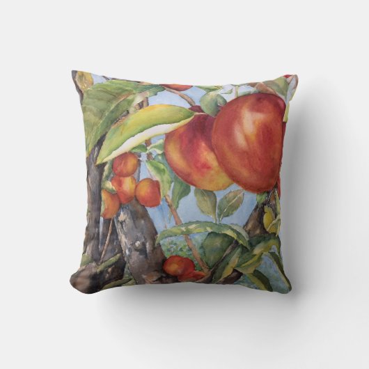 ウォーターカラーピーチツリーオーチャードフルーツハーベスト クッション (正面)