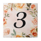 ウォーターカラーピーチネイビーフローラハウス番号 タイル (正面)