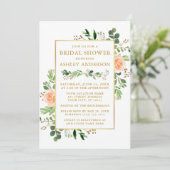 ウォーターカラーピーチバラグリーンブライダルシャワー金ゴールド 招待状 (スタンド正面)