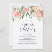 ウォーターカラーピーチバラフローラブライダルシャワー 招待状 (正面)
