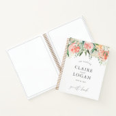 ウォーターカラーピーチバラフローラ結婚ズゲストブック ノートブック (内部)
