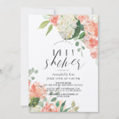 ウォーターカラーピーチバラ&アジサイ赤ちゃんシャワー 招待状 (正面)