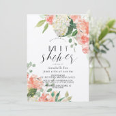 ウォーターカラーピーチバラ&アジサイ赤ちゃんシャワー 招待状 (スタンド正面)