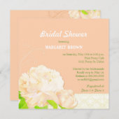 ウォーターカラーピーチピーニーブライダルシャワー 招待状 (正面/裏面)