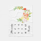 ウォーターカラーピーチピーニーリースベビーマイルストーン フリースブランケット (正面)