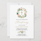 ウォーターカラーピーチフラワーズフローラリース《キリスト教》洗礼式や命名式 招待状 (正面)