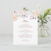 ウォーターカラーピーチフラワー。植物画式の結婚式。花柄 メニュー (スタンド正面)