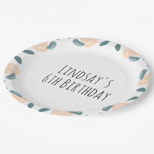 ウォーターカラーピーチフルーツ縁ど誕生日アートナプキン ペーパープレート (アングル)