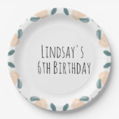 ウォーターカラーピーチフルーツ縁ど誕生日アートナプキン ペーパープレート (正面)