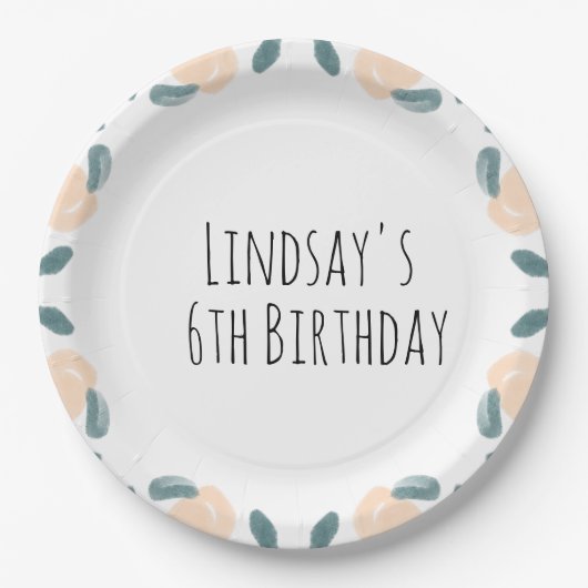 ウォーターカラーピーチフルーツ縁ど誕生日アートナプキン ペーパープレート (正面)