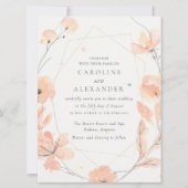 ウォーターカラーピーチフローラスペクレトン結婚ズ 招待状 (正面)