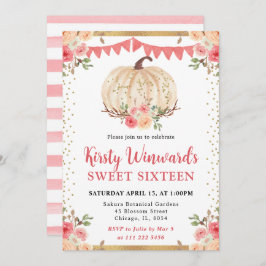 ウォーターカラーピーチフローラパンプキン秋スウィート16 招待状