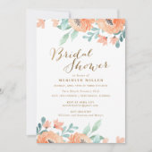ウォーターカラーピーチフローラブライダルシャワーパーティー 招待状 (正面)