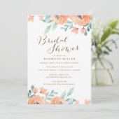 ウォーターカラーピーチフローラブライダルシャワーパーティー 招待状 (スタンド正面)