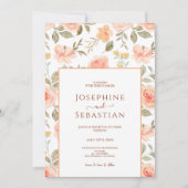 ウォーターカラーピーチミントフローラ庭園の結婚式 招待状 (正面)